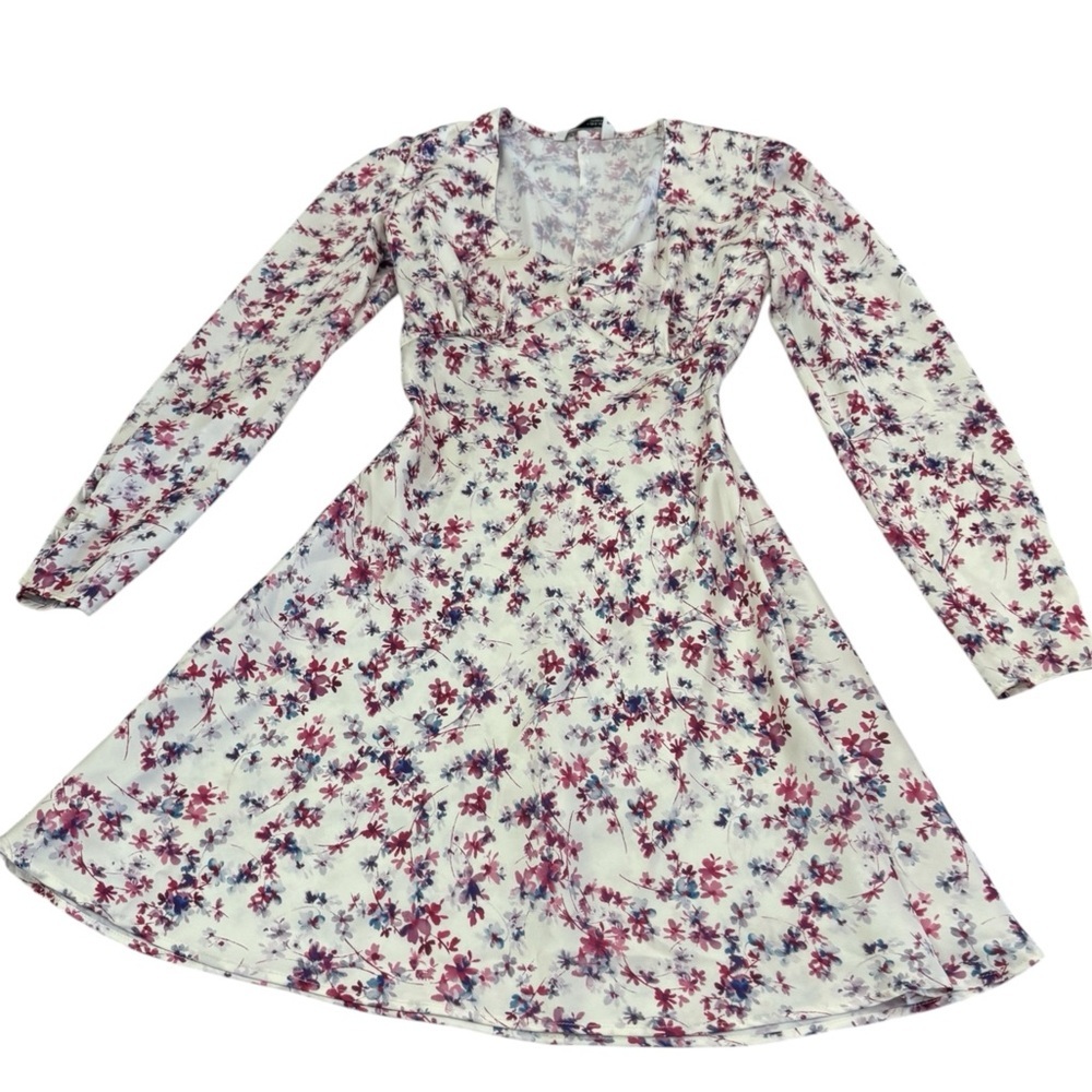 Zara Satin Floral Mini Dress Long Sleeve XS